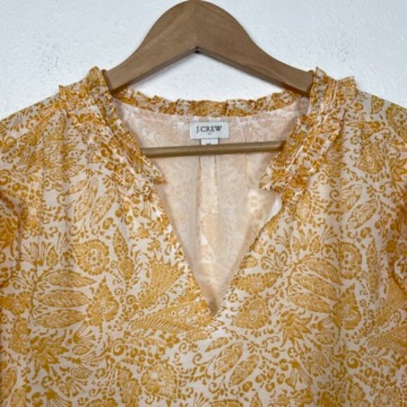 JCREW Yellow Floral Ruffle Top Balloon Sleeve Blouse - Picture 5 of 11